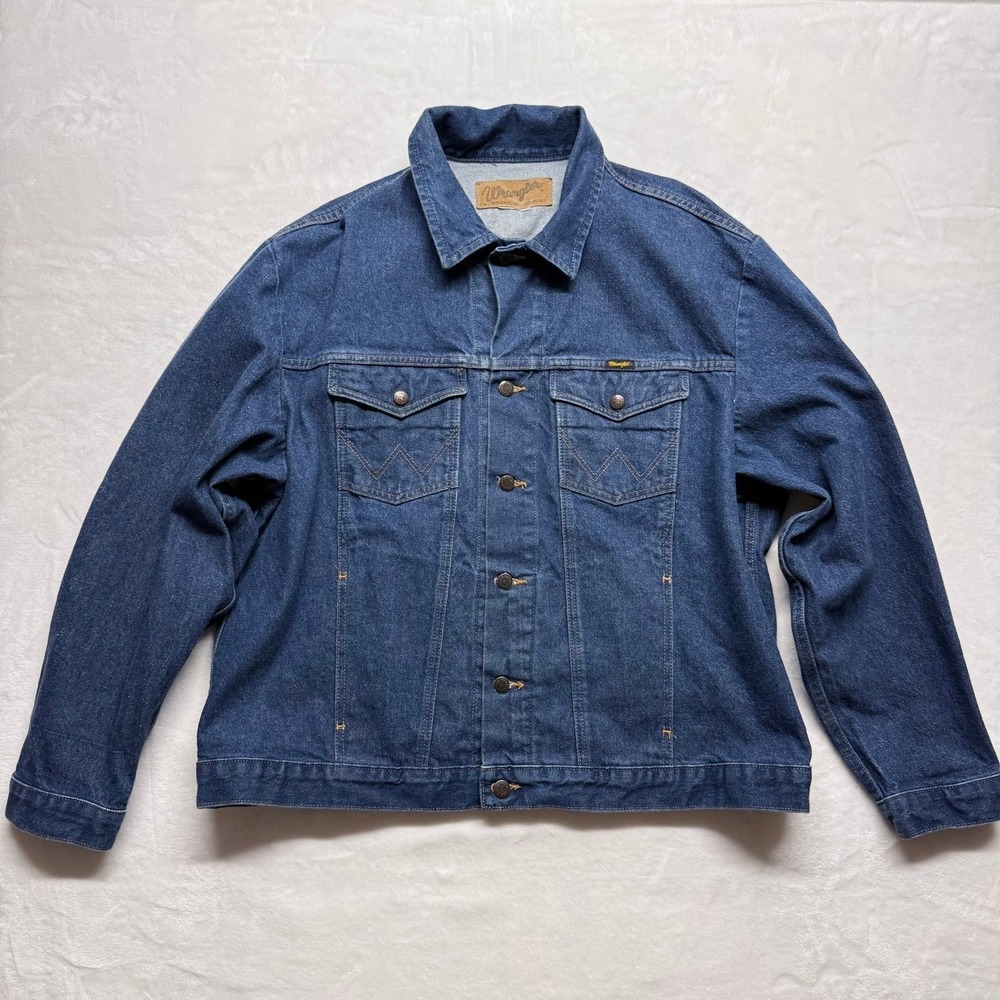 Wrangler Authentic Western Denim Jacket Blue Jean Trucker Style Men Size XL‎